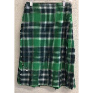The Scotch House Scotland 100% Wool Green Pleated Tartan Plaid Kilt Size 28